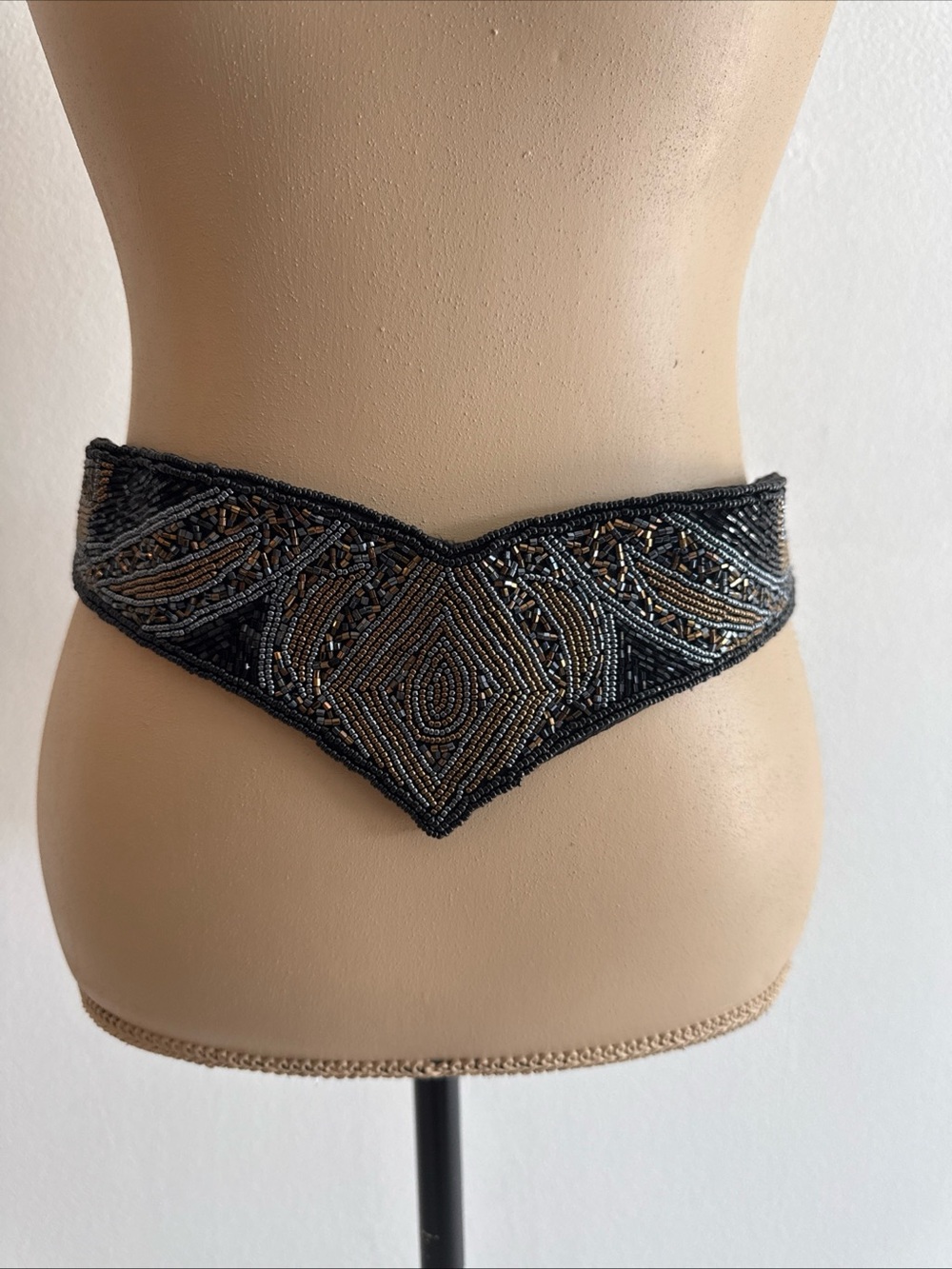Beaded Black and Gold Decorative Waist Belt